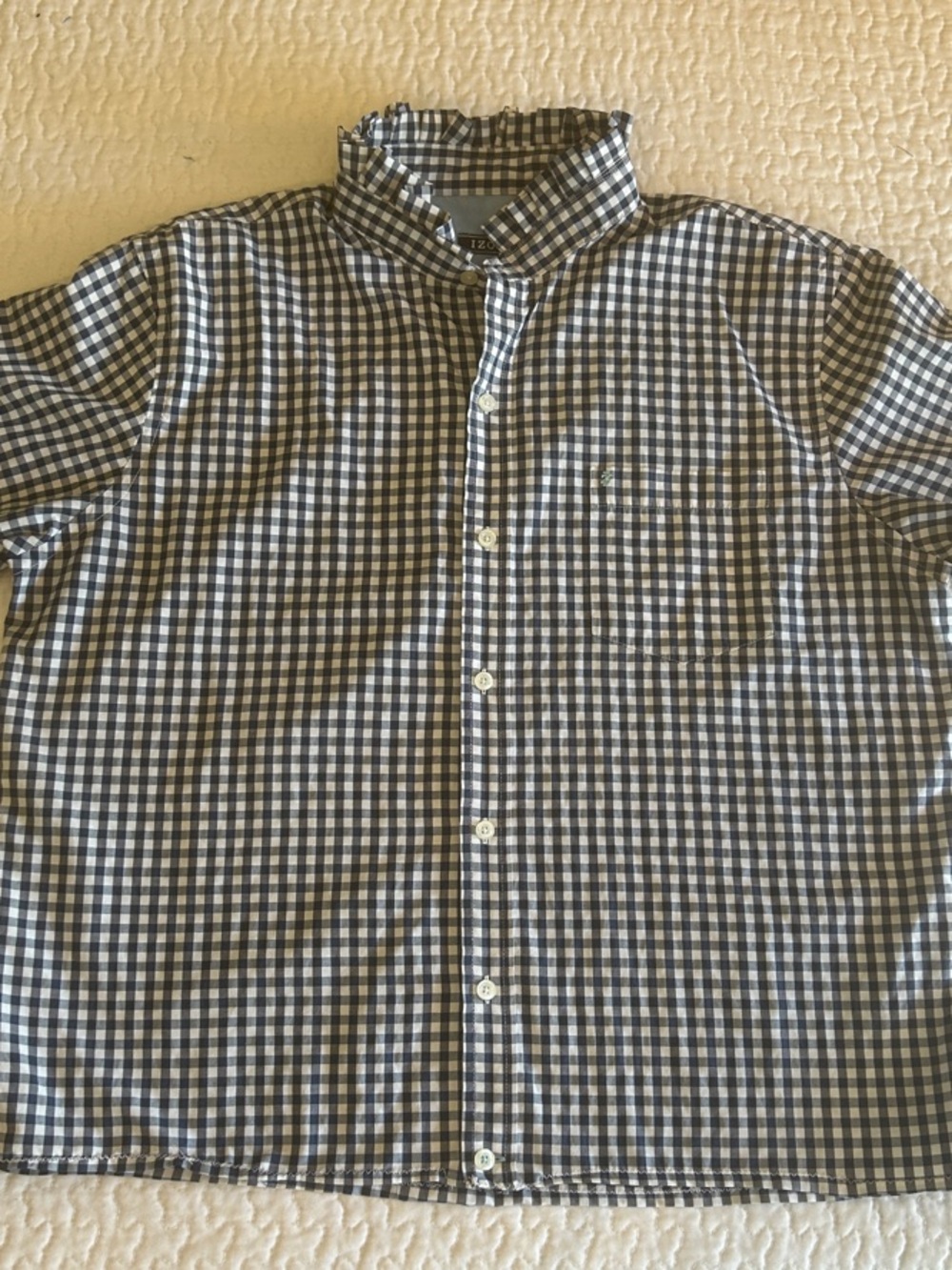 Women’s Upcycled men’s Short-Sleeve Gingham Button-Down Shirt - Blue/White